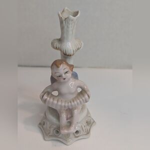 Occupied Japan Bud Vase 3D Cherub Baby Angel Playing Accordion.